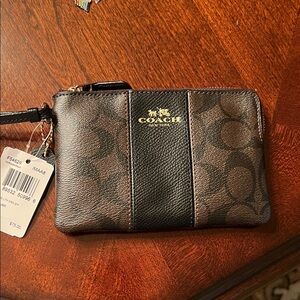 Coach Signature Brown and Black Wristlet